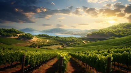 Naklejka premium a green field with rows of trees