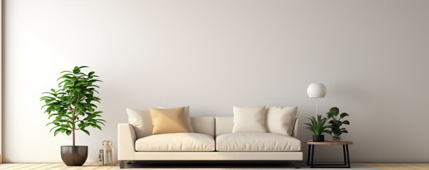 Fototapeta na wymiar Interior of modern living room with white sofa - 3D Rendering