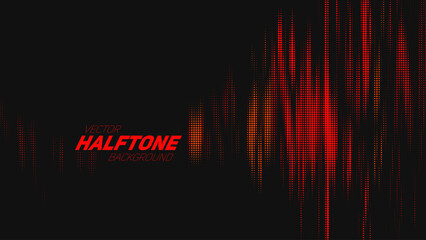Abstract vector torn red halftone sound wave. Scratched dotted texture element.