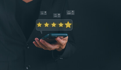 Customer experience rated the service 5 stars. Service exceeded expectations with a pop up five star icon for the satisfaction review service. Customer and Business Satisfaction Surveys