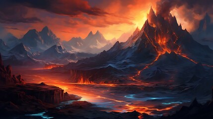 a mountain range with a fire