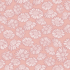 Vector pink linear flower daisies seamless pattern