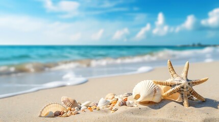 Fototapeta na wymiar a group of shells on a beach