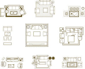 Vector illustration sketch of living room chair layout interior