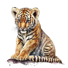 Fototapeta premium Baby Tiger Watercolor Art, Generative AI