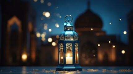 3D cartoon illustrations of mosques and lanterns produced for the holy festival.AI generated.