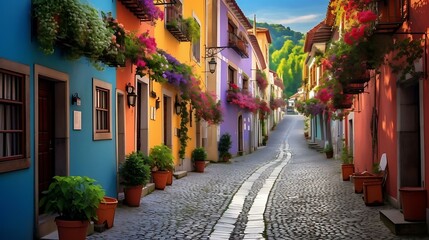 Fototapeta na wymiar a street with colorful buildings