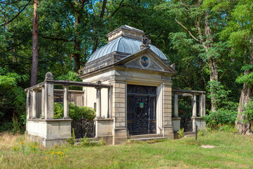Mausoleum and family grave of Gustav Langenscheidt, a famous publisher in Berlin. The tomb is situated in the southwest churchyard Stahnsdorf, a woodland cemetery in the south of Berlin