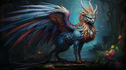 a dragon with wings and a tail - obrazy, fototapety, plakaty