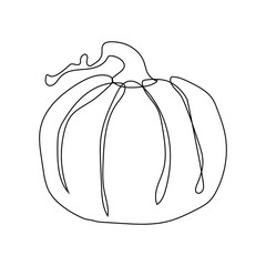 One Line Pumpkin isolated on white background. Line Art vegetable. Simple black outline gourd with editable stroke. Hand drawn doodle squash. Vector illustration.