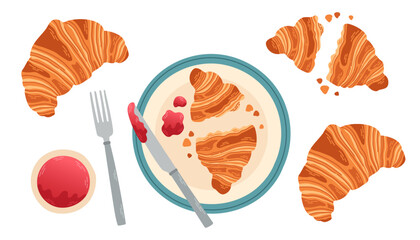 Vector illustration of croissant. Set of croissant. French fresh baked bread.