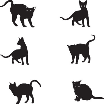 Set of Cute Cats  Vector silhouette easy to use	