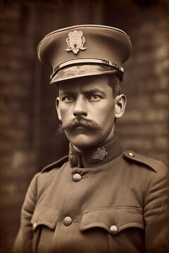 Portrait of soldier 1890, Soldier in uniform posing for photo. Vintage photo made with Generative AI
