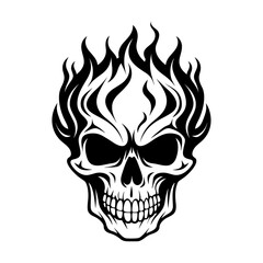 Skull with flames, isolated on white background, vector illustration