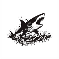 Shark isolated on white background, icon, vector illustration.