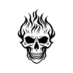 Skull with flames, isolated on white background, vector illustration