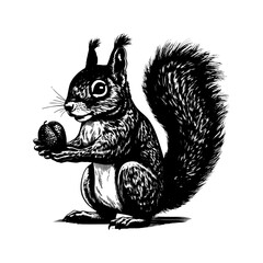 A squirrel holding a walnut vector illustration, isolated on white background.