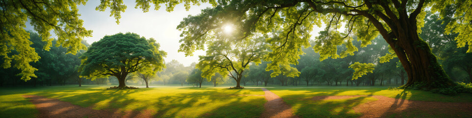 Fototapeta premium morning sunset in the park calm and happy