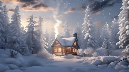 a house in the snow - obrazy, fototapety, plakaty