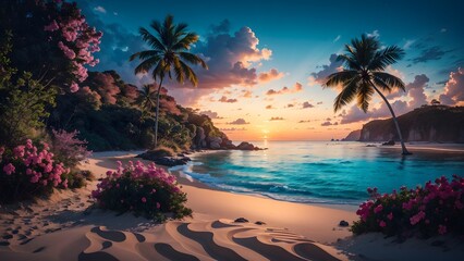 Fototapeta na wymiar Beautiful tropical beach landscape background. Generative AI