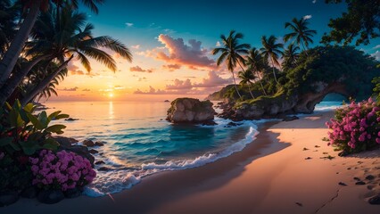 Fototapeta na wymiar Beautiful tropical beach landscape background. Generative AI