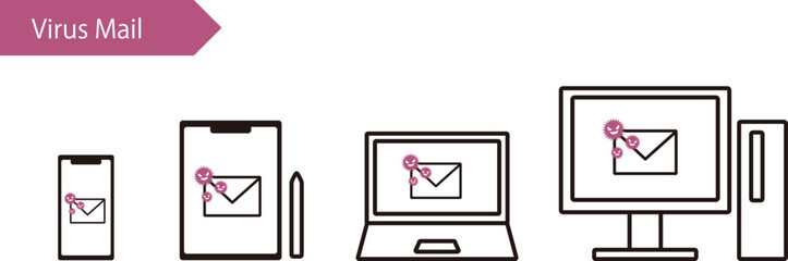 ウィルス感染したメールが届いた様子を描いたイラスト