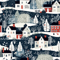 Christmas seamless pattern, English cottage tileable holiday country style print for wallpaper, wrapping paper, scrapbook, fabric and product design