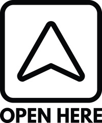 Open here sign vector . Packaging symbol. Mail box icon