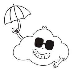 cloud with umbrella cartoon.  illustraion with transparent backgound. Quality 300 Dpi, good quality for printing to make coloring book for kids.