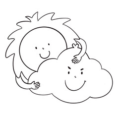 Sun and cloud , cartoon illustraion with transparent backgound. Quality 300 Dpi, good quality for printing to make coloring book for kids.