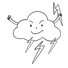 Thunder cartoon illustraion with transparent backgound. Quality 300 Dpi, good quality for printing to make coloring book for kids.