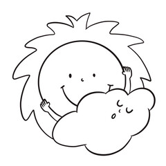 Sun and cloud , cartoon illustraion with transparent backgound. Quality 300 Dpi, good quality for printing to make coloring book for kids.