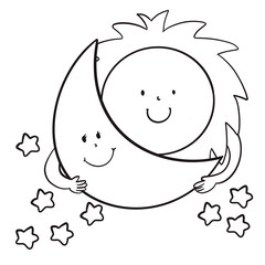 Sun and the moon , cartoon illustraion with transparent backgound. Quality 300 Dpi, good quality for printing to make coloring book for kids.