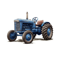 Obraz premium Blue Tractor Watercolor Painting, Generative AI