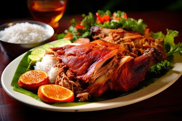 Chamorro de Cerdo Adobado: Savour the Deliciousness of Steamed Pig Meat Cooked to Perfection, a Perfect Dinner Dish From the Kitchen. Generative AI
