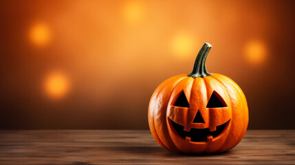 Halloween pumpkin on vivid background with a place for text 