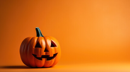 Halloween pumpkin on vivid background with a place for text  - obrazy, fototapety, plakaty
