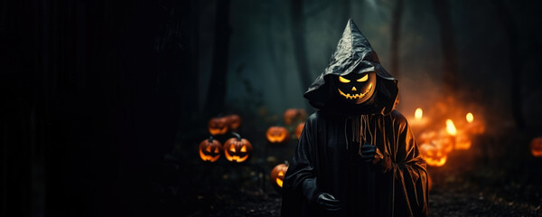 Spooky Halloween pumpkin monster background