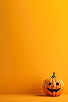 Cute Halloween pumpkin on vivid background with a place for text 
