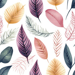 Fototapeta na wymiar Pattern of a bunch of different colored leaves on a white background created with Generative AI technology