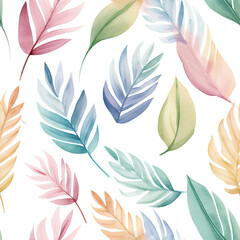 Pattern of a bunch of different colored leaves on a white background created with Generative AI technology