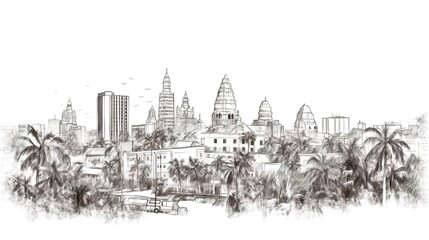 Cambodia - Phnom Penh sketch hand drawn (ai)