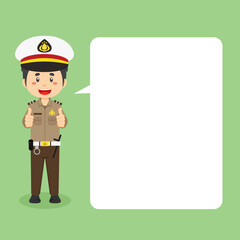 Indonesian Police Character Making Thumb Up with Speech Bubbles