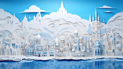 World tourism day background to generate 3D landscape illustrations such as planes, ships, cities, travel boxes,AI generated.
