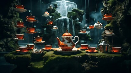 a group of tea cups on a table