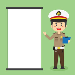 Indonesian Police Character with Blank Board