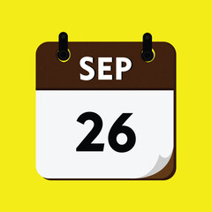 new year calendar icon, calendar with a date, new calendar, 26 september icon with yellow background, 26 september, day icon, calender icon