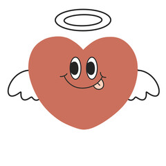 Heart groovy retro character cartoon angel smiley