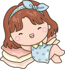 a vector of a girl relaxing with pillows
