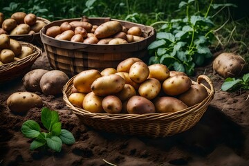 Fresh potatoes in the field generated by AI tool